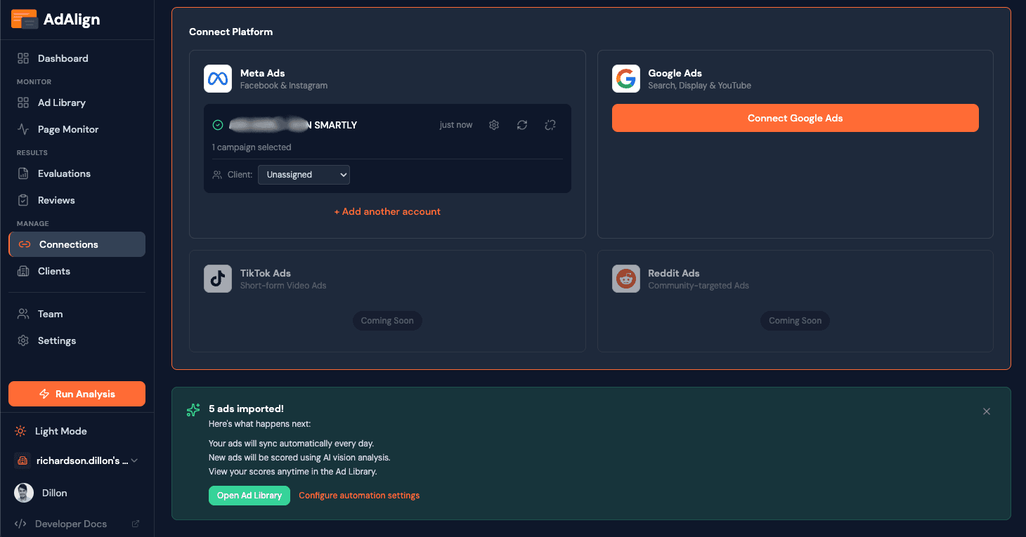 Platform connections — one-click OAuth sync